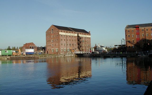 View of the Antiques Centre across Gloucester Docks